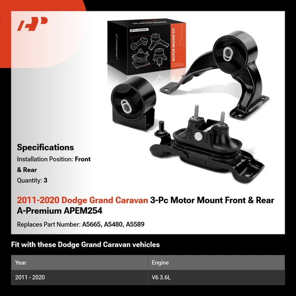2011-2020 Dodge Grand Caravan 3-Pc Motor Mount Front & Rear A-Premium APEM254