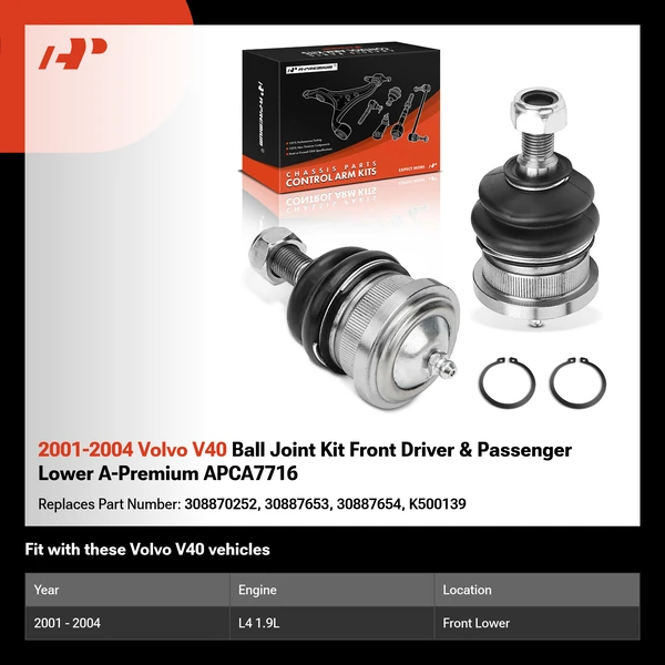 2001-2004 Volvo V40 Ball Joint Kit Front Driver & Passenger Lower A-Premium APCA7716