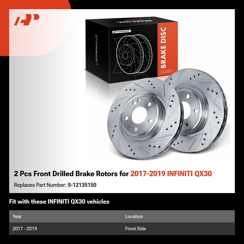 2 Pcs Front Drilled Brake Rotors for 2017-2019 INFINITI QX30