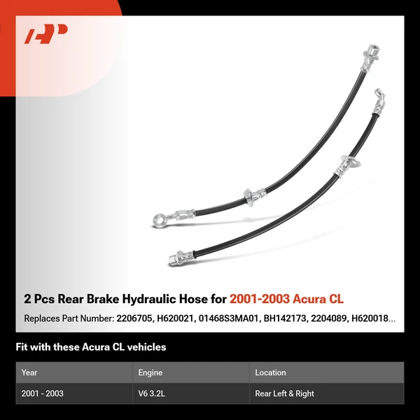 2 Pcs Rear Brake Hydraulic Hose for 2001-2003 Acura CL