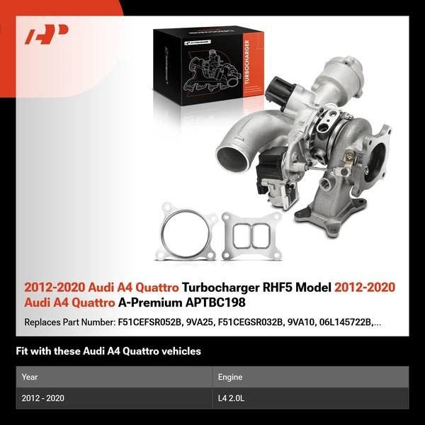 2012-2020 Audi A4 Quattro Turbocharger RHF5 Model 2012-2020 Audi A4 Quattro A-Premium APTBC198