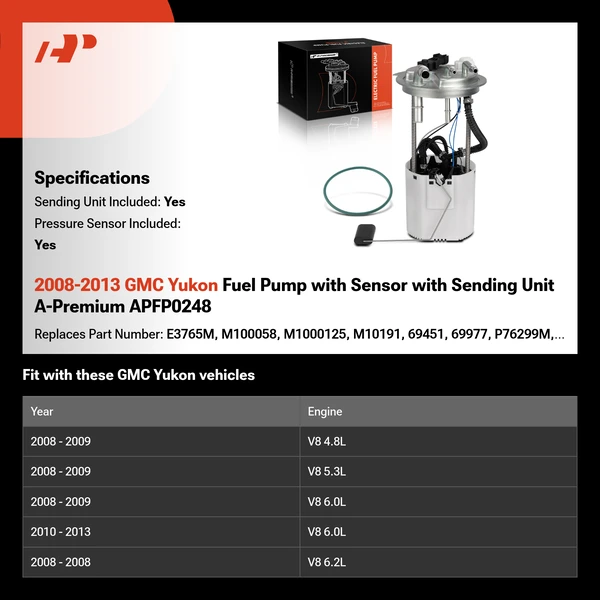 2008-2013 GMC Yukon Fuel Pump with Sensor with Sending Unit A-Premium APFP0248