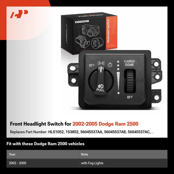 Front Headlight Switch for 2002-2005 Dodge Ram 2500