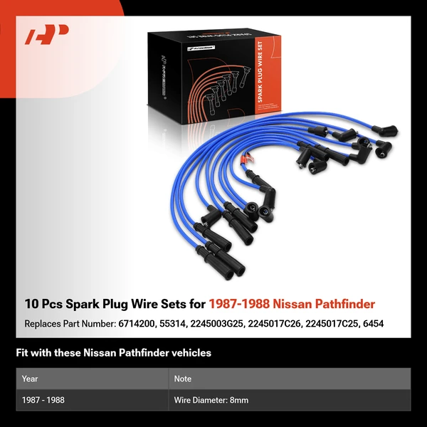 10 Pcs Spark Plug Wire Sets for 1987-1988 Nissan Pathfinder