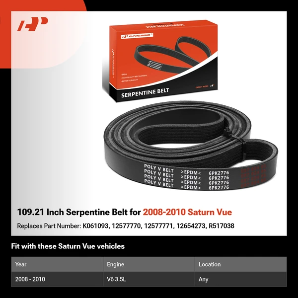 109.21 Inch Serpentine Belt for 2008-2010 Saturn Vue