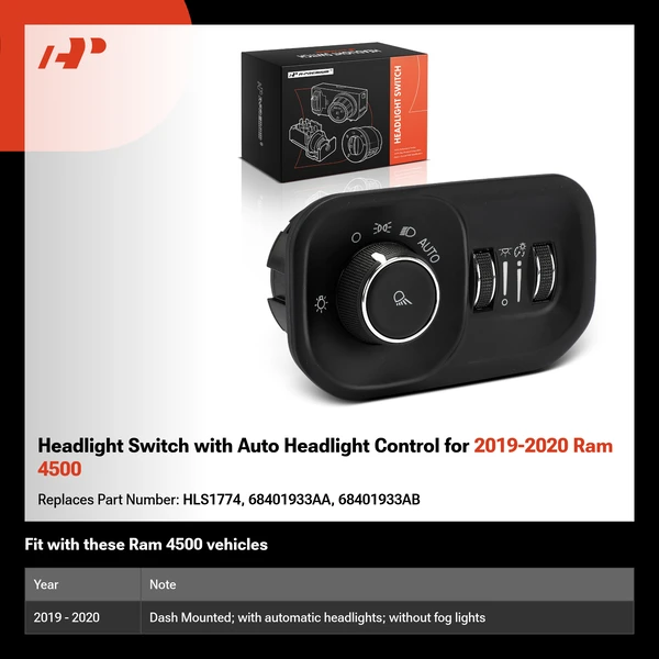 Headlight Switch with Auto Headlight Control for 2019-2020 Ram 4500