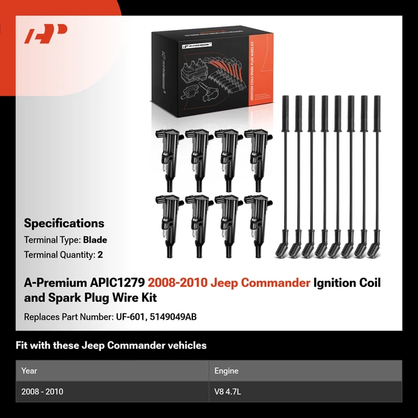 A-Premium APIC1279 2008-2010 Jeep Commander Ignition Coil and Spark Plug Wire Kit