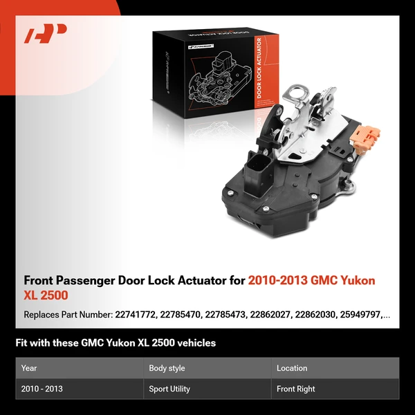 Front Passenger Door Lock Actuator for 2010-2013 GMC Yukon XL 2500