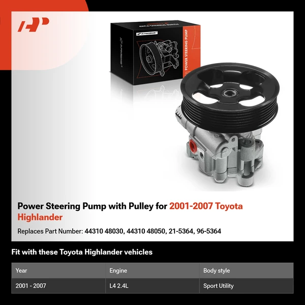 Power Steering Pump with Pulley for 2001-2007 Toyota Highlander
