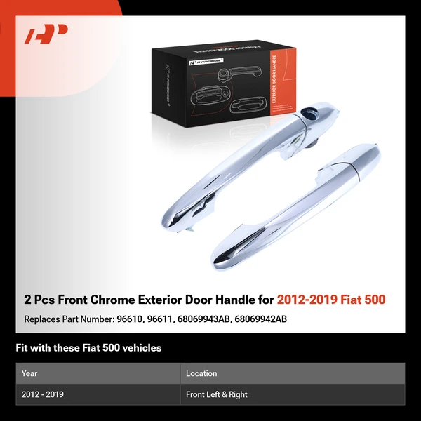 2 Pcs Front Chrome Exterior Door Handle for 2012-2019 Fiat 500