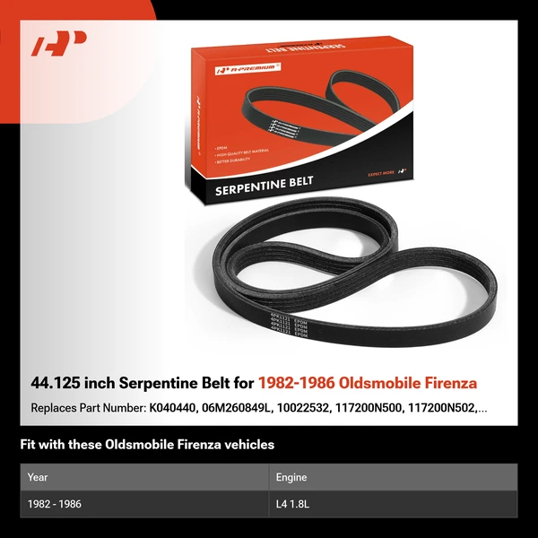 44.125 inch Serpentine Belt for 1982-1986 Oldsmobile Firenza