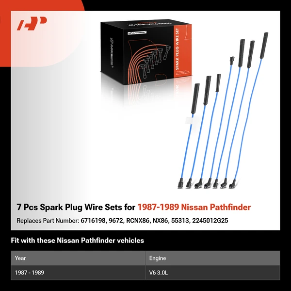 7 Pcs Spark Plug Wire Sets for 1987-1989 Nissan Pathfinder