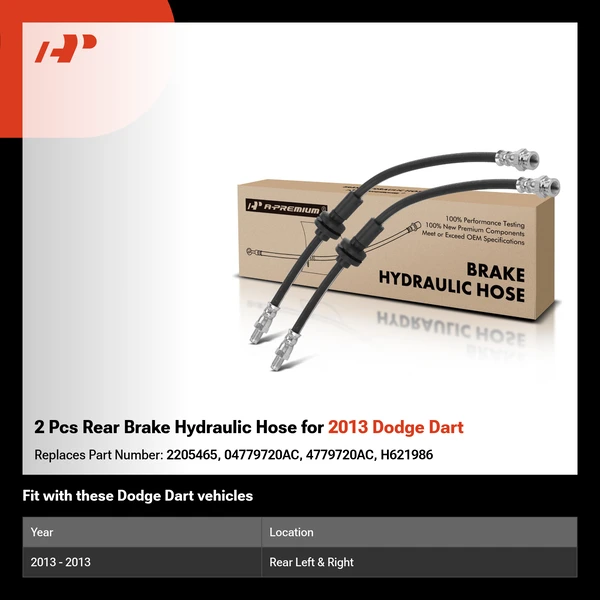 2 Pcs Rear Brake Hydraulic Hose for 2013 Dodge Dart
