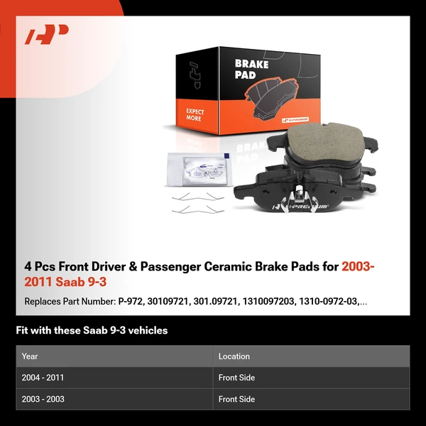 4 Pcs Front Driver & Passenger Ceramic Brake Pads for 2003-2011 Saab 9-3