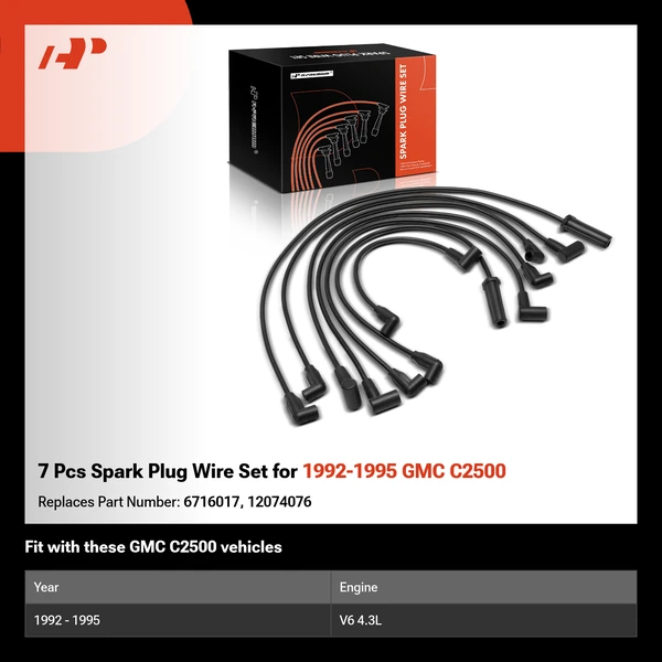 7 Pcs Spark Plug Wire Set for 1992-1995 GMC C2500