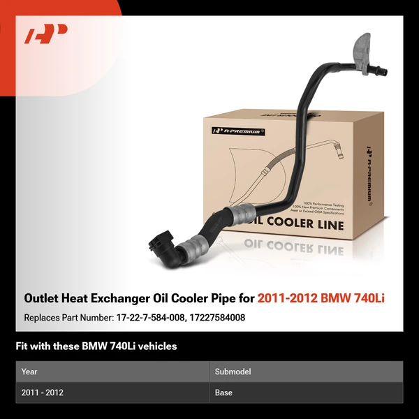 Outlet Heat Exchanger Oil Cooler Pipe for 2011-2012 BMW 740Li