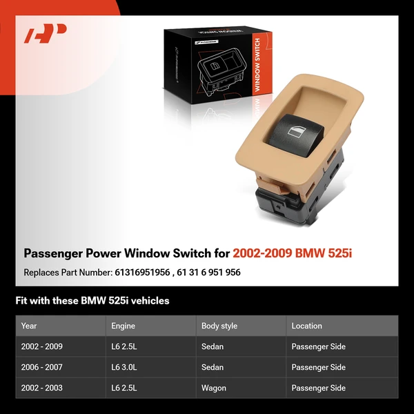 Passenger Power Window Switch for 2002-2009 BMW 525i