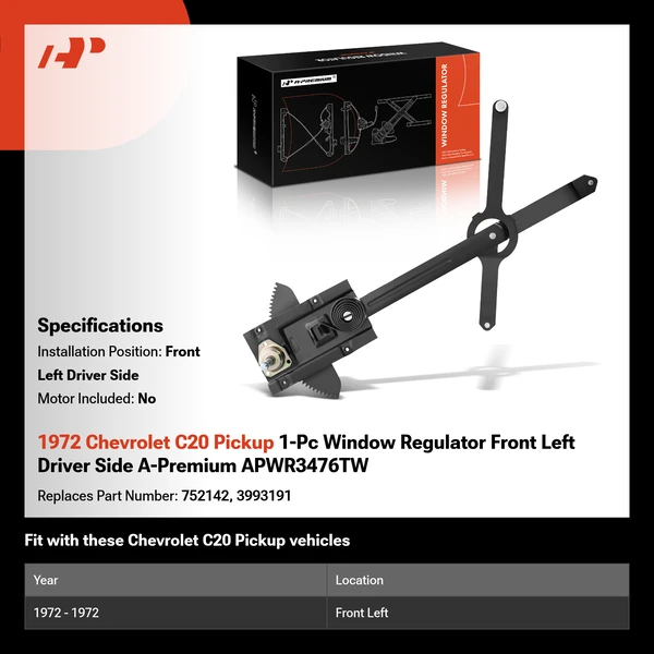 1972 Chevrolet C20 Pickup 1-Pc Window Regulator Front Left Driver Side A-Premium APWR3476TW