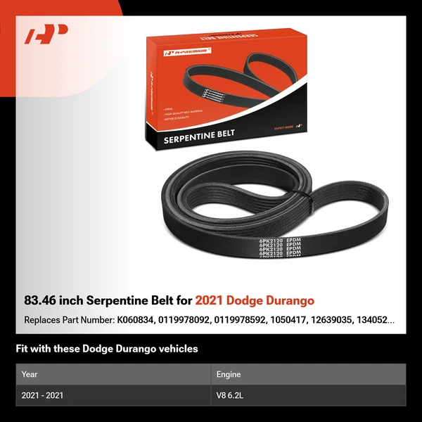 83.46 inch Serpentine Belt for 2021 Dodge Durango