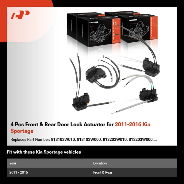 4 Pcs Front & Rear Door Lock Actuator for 2011-2016 Kia Sportage