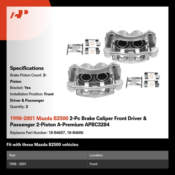 1998-2001 Mazda B2500 2-Pc Brake Caliper Front Driver & Passenger 2-Piston A-Premium APBC3284