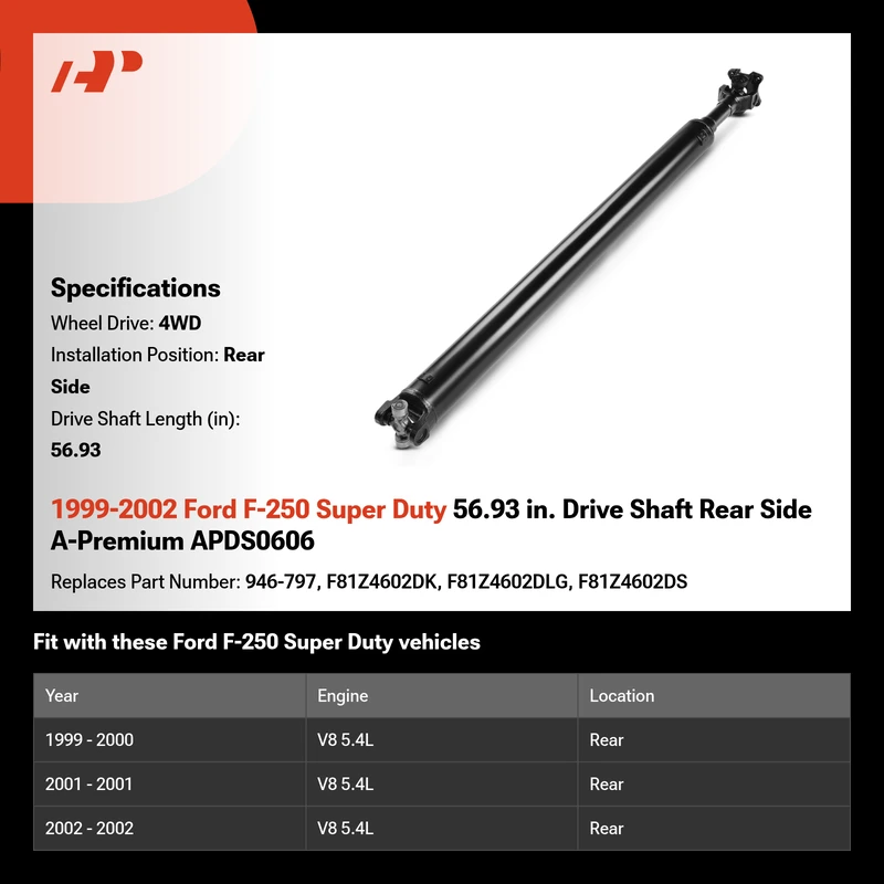 1999-2002 Ford F-250 Super Duty 56.93 in. Drive Shaft Rear Side A-Premium APDS0606