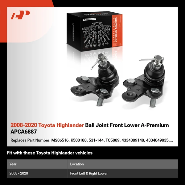 2008-2020 Toyota Highlander Ball Joint Front Lower A-Premium APCA6887