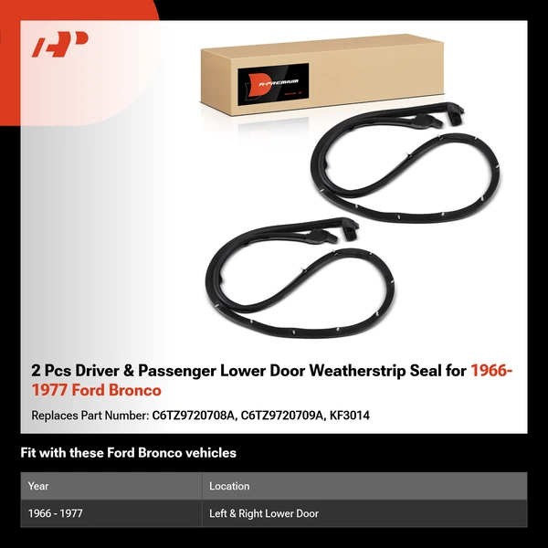 2 Pcs Driver & Passenger Lower Door Weatherstrip Seal for 1966-1977 Ford Bronco