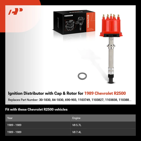 Ignition Distributor with Cap & Rotor for 1989 Chevrolet R2500