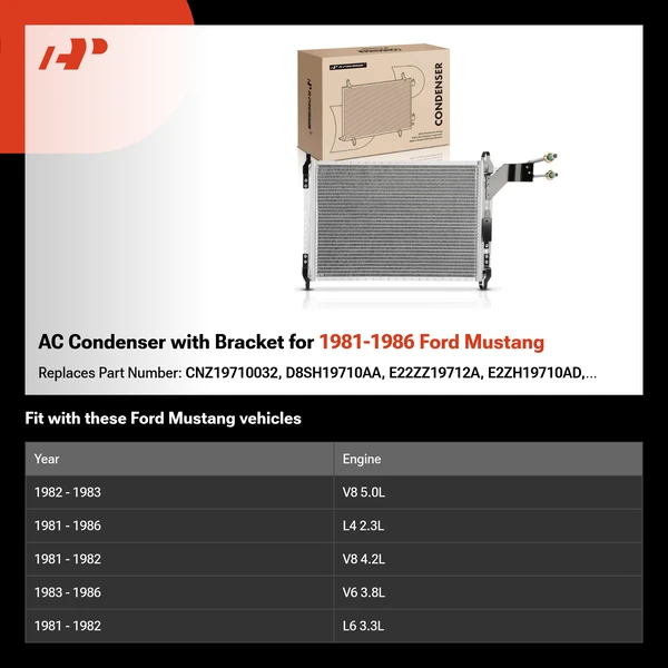 AC Condenser with Bracket for 1981-1986 Ford Mustang