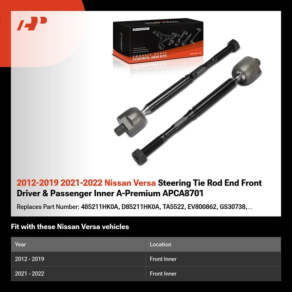 2012-2019 2021-2022 Nissan Versa Steering Tie Rod End Front Driver & Passenger Inner A-Premium APCA8701