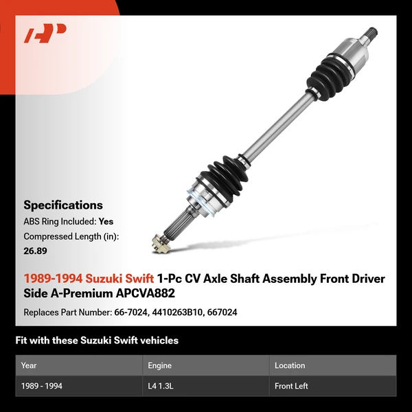 1989-1994 Suzuki Swift 1-Pc CV Axle Shaft Assembly Front Driver Side A-Premium APCVA882