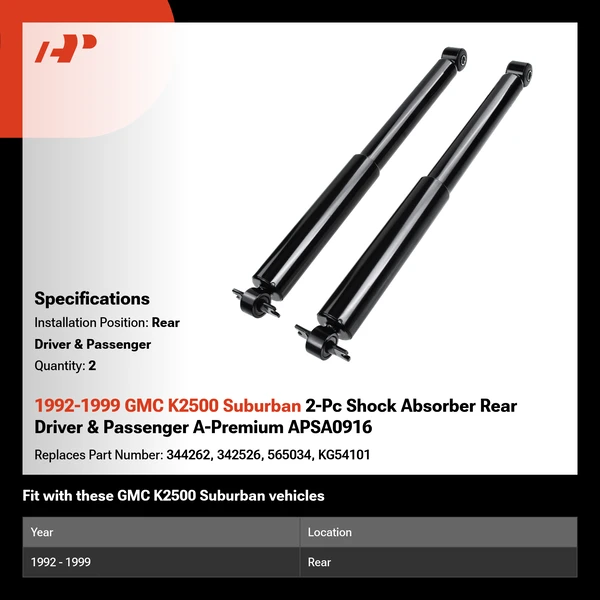 1992-1999 GMC K2500 Suburban 2-Pc Shock Absorber Rear Driver & Passenger A-Premium APSA0916