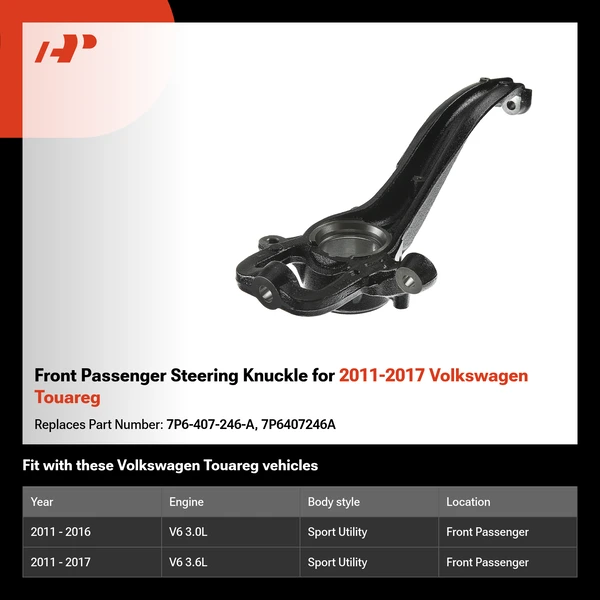 Front Passenger Steering Knuckle for 2011-2017 Volkswagen Touareg