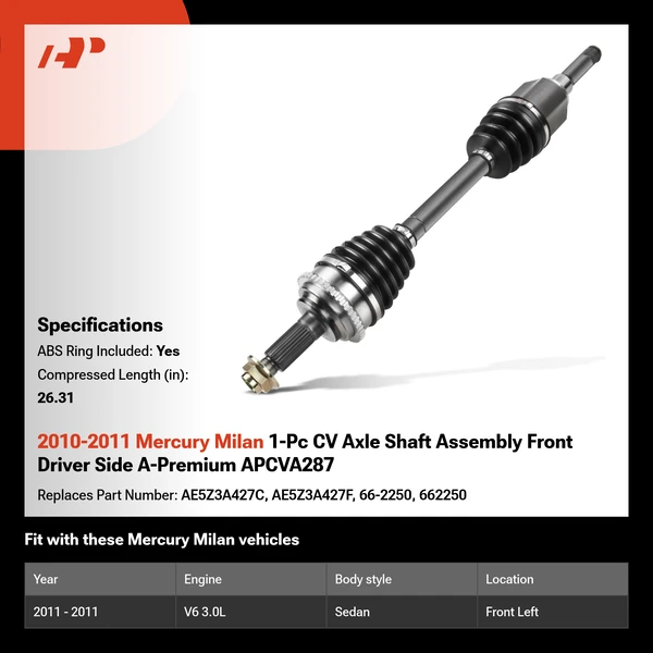 2010-2011 Mercury Milan 1-Pc CV Axle Shaft Assembly Front Driver Side A-Premium APCVA287
