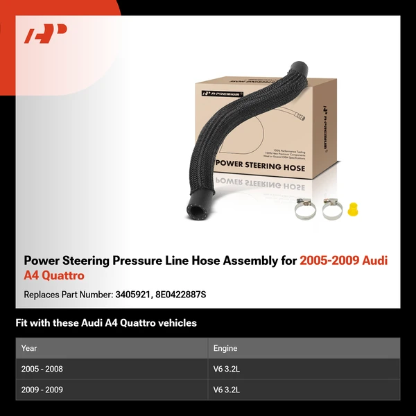 Power Steering Pressure Line Hose Assembly for 2005-2009 Audi A4 Quattro