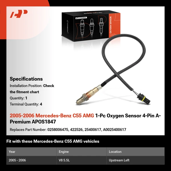 2005-2006 Mercedes-Benz C55 AMG 1-Pc Oxygen Sensor 4-Pin A-Premium APOS1847