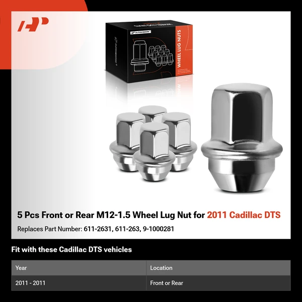 5 Pcs Front or Rear M12-1.5 Wheel Lug Nut for 2011 Cadillac DTS