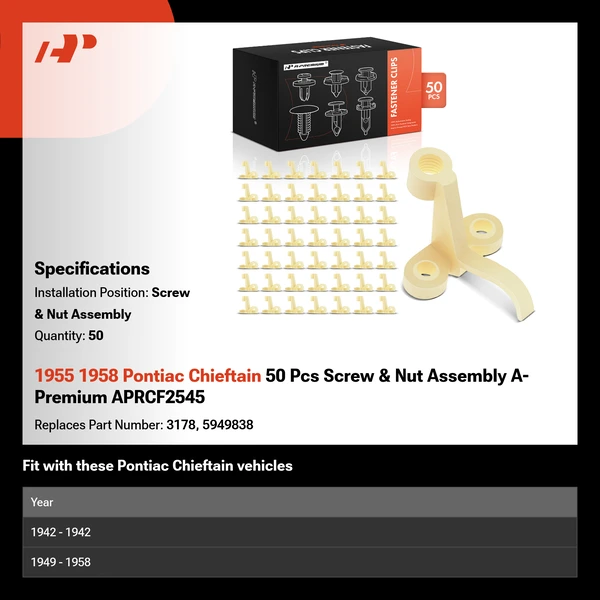 1955 1958 Pontiac Chieftain 50 Pcs Screw & Nut Assembly A-Premium APRCF2545