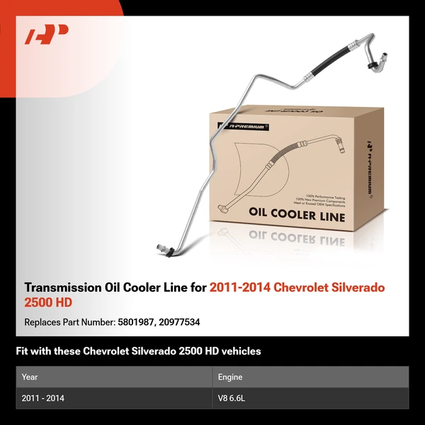 Transmission Oil Cooler Line for 2011-2014 Chevrolet Silverado 2500 HD