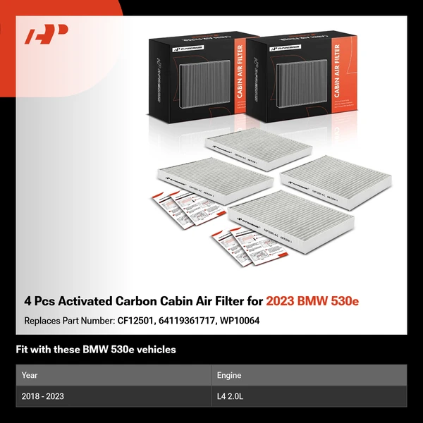 4 Pcs Activated Carbon Cabin Air Filter for 2023 BMW 530e