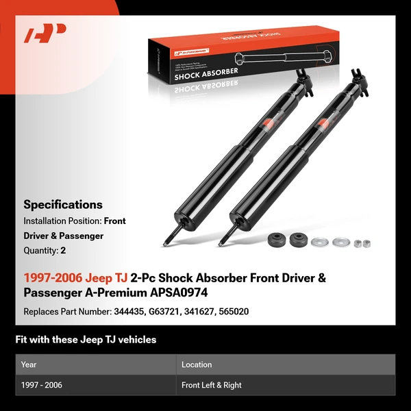 1997-2006 Jeep TJ 2-Pc Shock Absorber Front Driver & Passenger A-Premium APSA0974