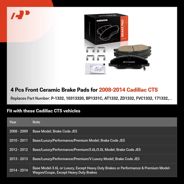 4 Pcs Front Ceramic Brake Pads for 2008-2014 Cadillac CTS