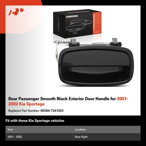 Rear Passenger Smooth Black Exterior Door Handle for 2001-2002 Kia Sportage