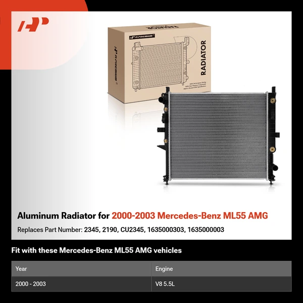 Aluminum Radiator for 2000-2003 Mercedes-Benz ML55 AMG