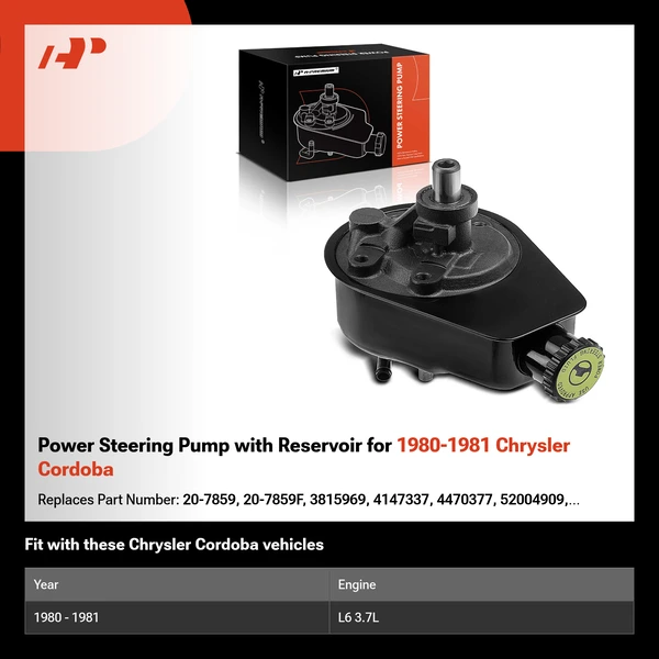Power Steering Pump with Reservoir for 1980-1981 Chrysler Cordoba