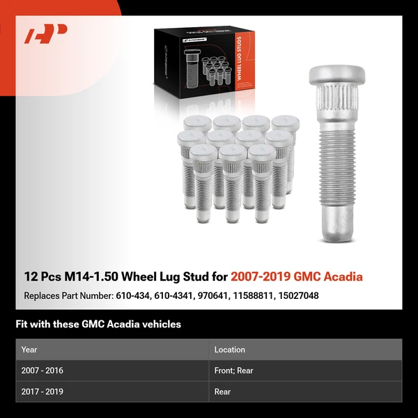 12 Pcs M14-1.50 Wheel Lug Stud for 2007-2019 GMC Acadia