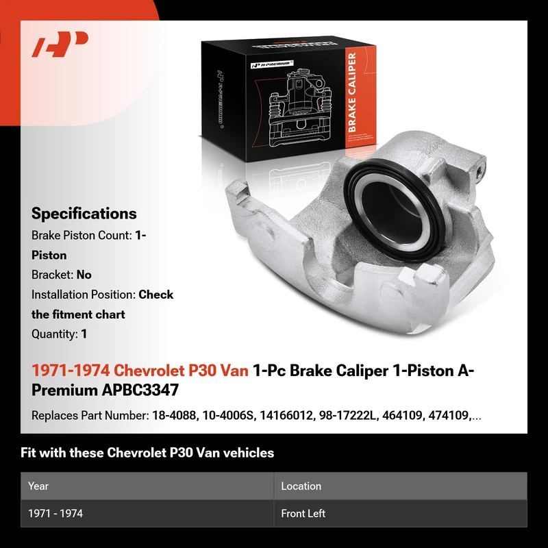 1971-1974 Chevrolet P30 Van 1-Pc Brake Caliper 1-Piston A-Premium APBC3347