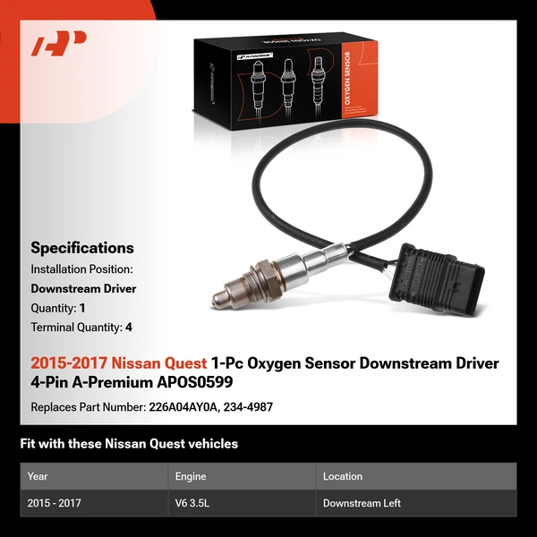 2015-2017 Nissan Quest 1-Pc Oxygen Sensor Downstream Driver 4-Pin A-Premium APOS0599