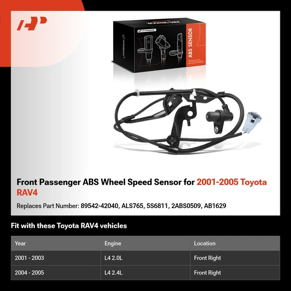 Front Passenger ABS Wheel Speed Sensor for 2001-2005 Toyota RAV4